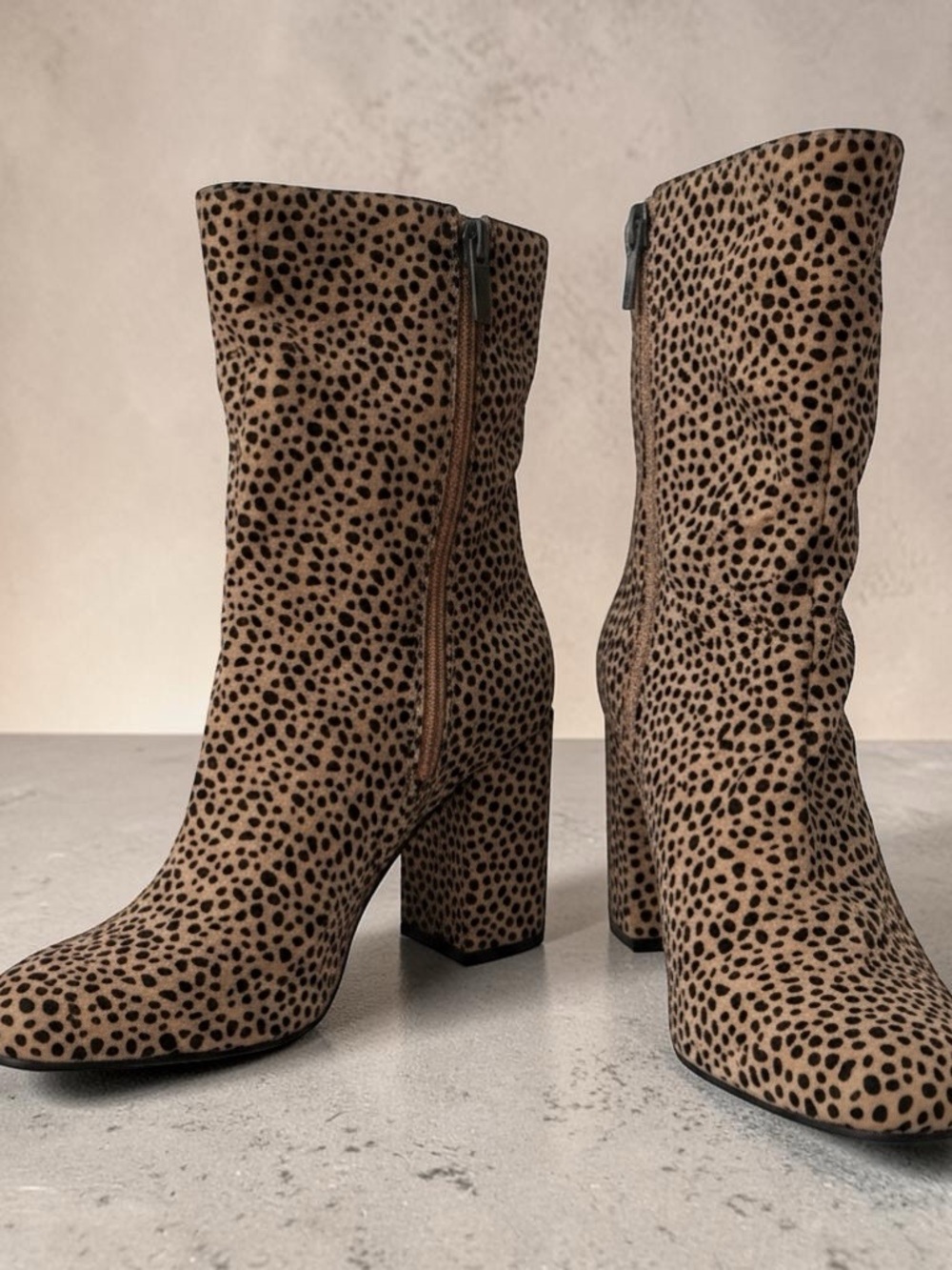 Jessica Simpson Leopard Print Mid-Calf Block Heel Boots - Tan & Black
